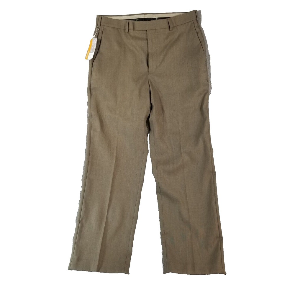 Savane Dress Pants Men 36x32 Brown Sharkskin Straight Fit No Iron Performance